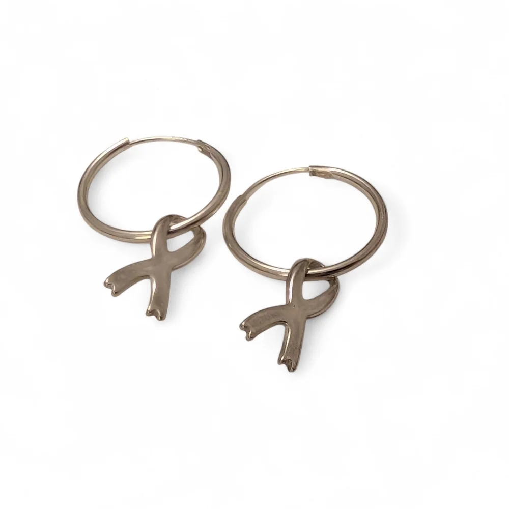 VINTAGE Ribbon Sterling Silver Earrings Hoops Charms Cancer Awareness New